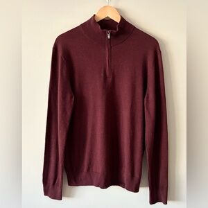 Black Brown 1826 Merino Wool Half-Zip Sweater Men’s L Burgundy Wine 100% Wool